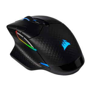 The Corsair Dark Core RGB Pro Wireless Gaming Mouse offers precision and versatility with its customizable 18,000 DPI sensor, three connectivity options, comfortable contoured shape, and dynamic RGB backlighting. Programmable buttons, high-performance Omron switches, and powerful iCUE software provide an in-game advantage. Play for hours with up to 50 hours of battery-powered wireless gaming or continue gameplay while charging in wired mode.