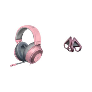 Pink Razer headset with kitty ears